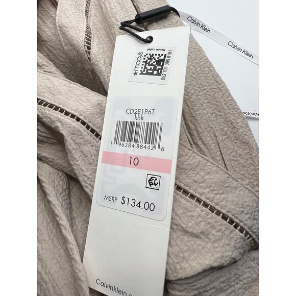 Calvin Klein Maxi Dress Womens Medium Moacha Mousse Tiered Crinkle Gauze Vacay - Picture 7 of 10